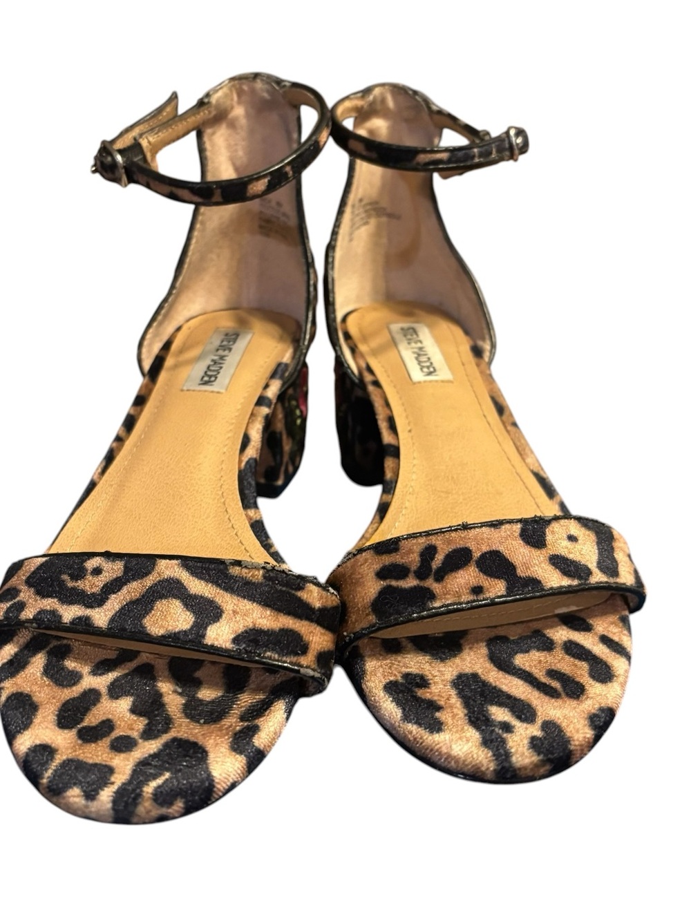 Steve Madden Womens Inca Leopard Floral Print Heel Sandal Sz 8M